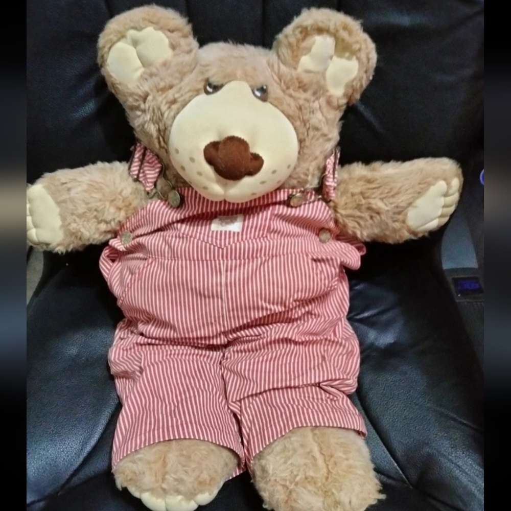 Vtg 80s Furskins "Dudley" Bear 22" Red Striped Overalls Plush Stuff